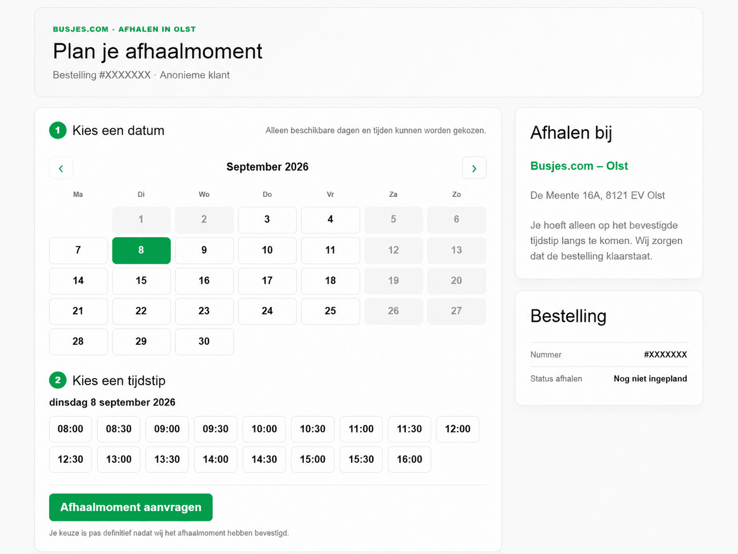 Voorbeeld van de Busjes.com afhaalkalender
